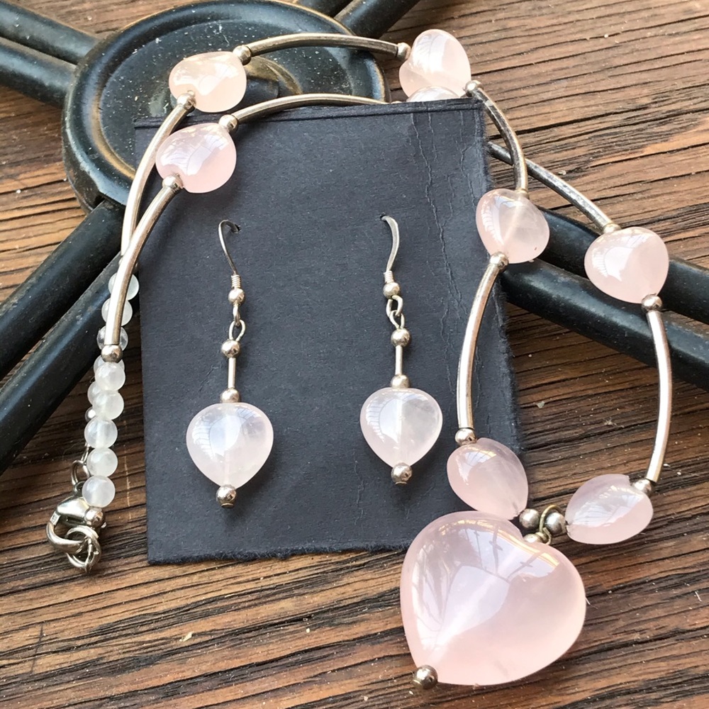 Sterling Silver & Rose Quartz Necklace Set